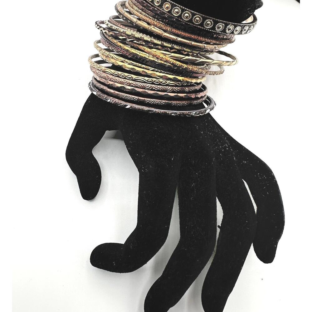 31 Boho Chic mixed metal gold & brown colored stack bangle bracelets, J-01-68